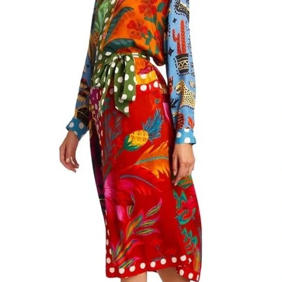 FARM RIO Earth Rainbow Long Sleeve Shirtdress Multicolor Size L - Picture 2 of 8